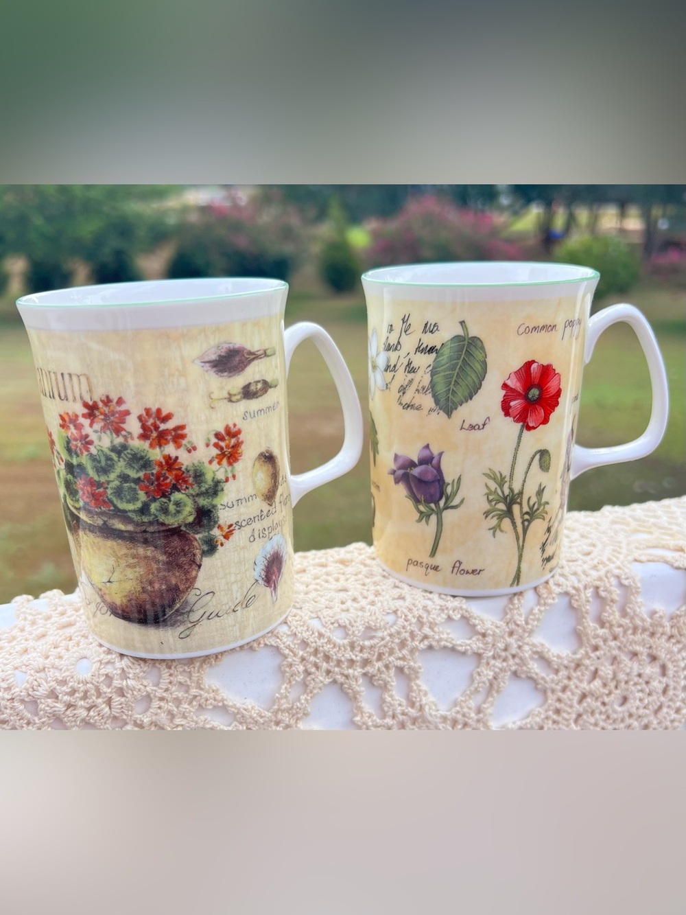 2 Rose of England Mugs Bone China Summer Garden Cups